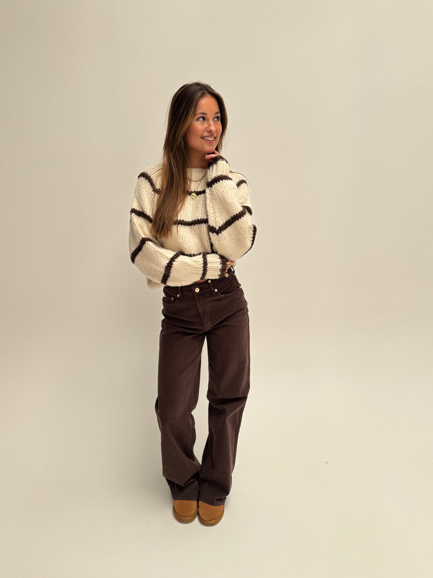 Romee knit - beige bruin gestreept