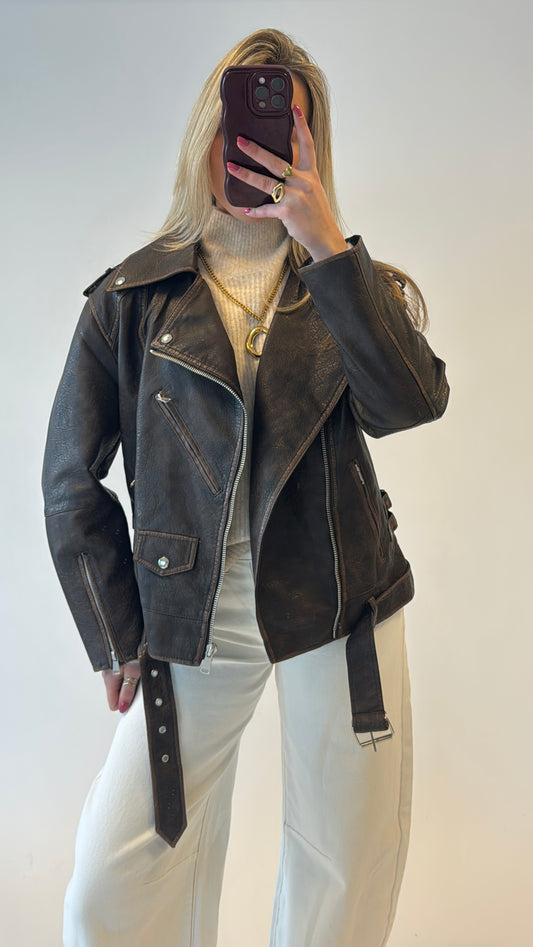 Pippa leather jacket - bruin
