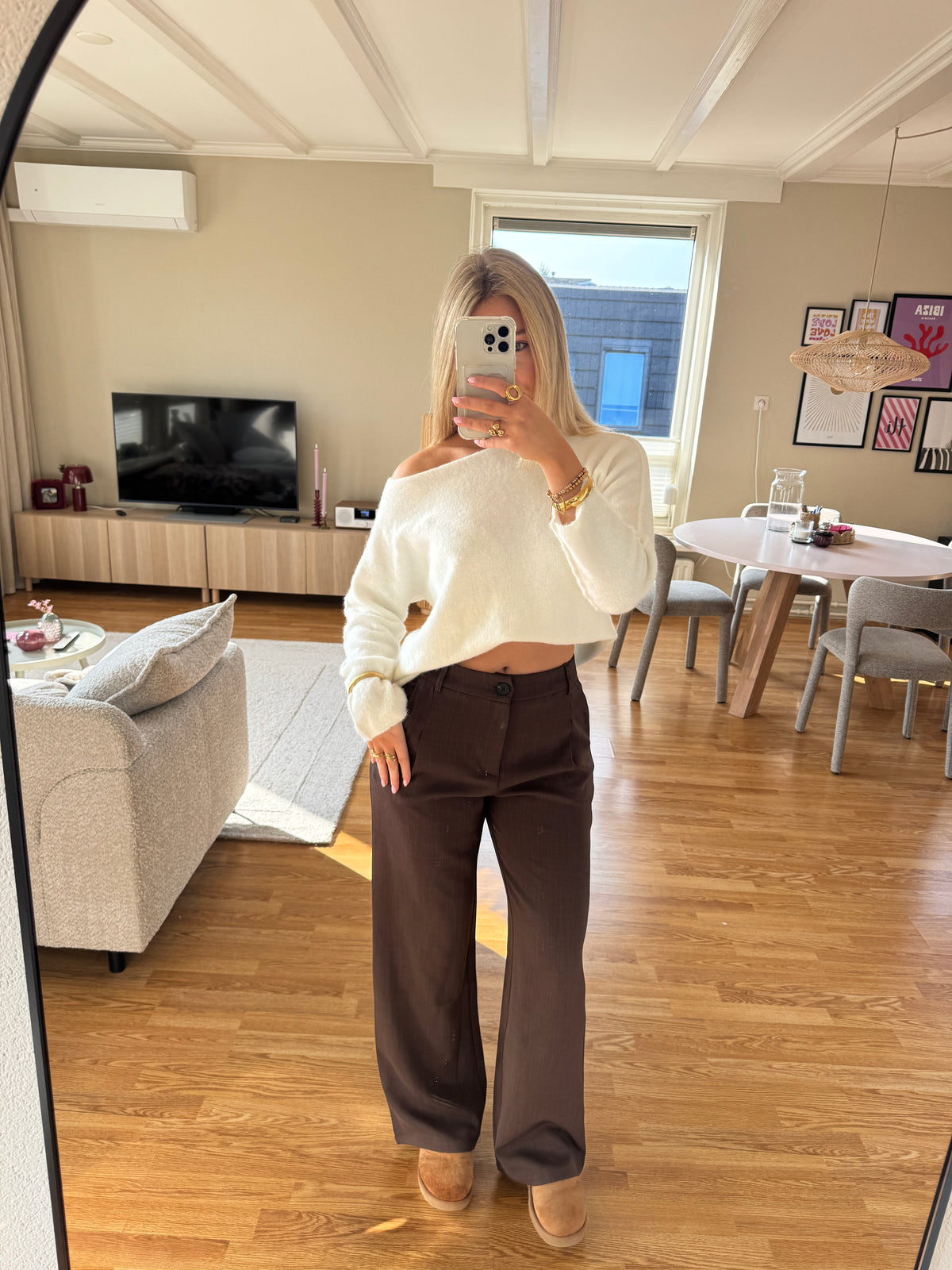 Wide leg pantalon - bruin
