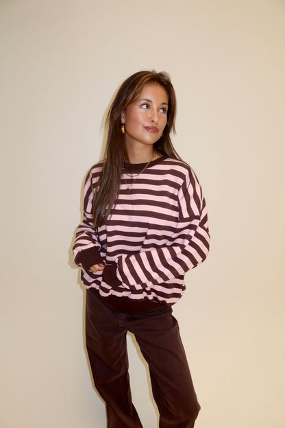 Cozy striped sweater - roze bruin
