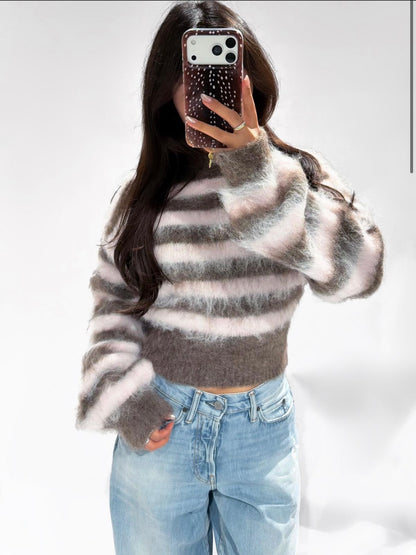 Polly striped knit - bruin/roze