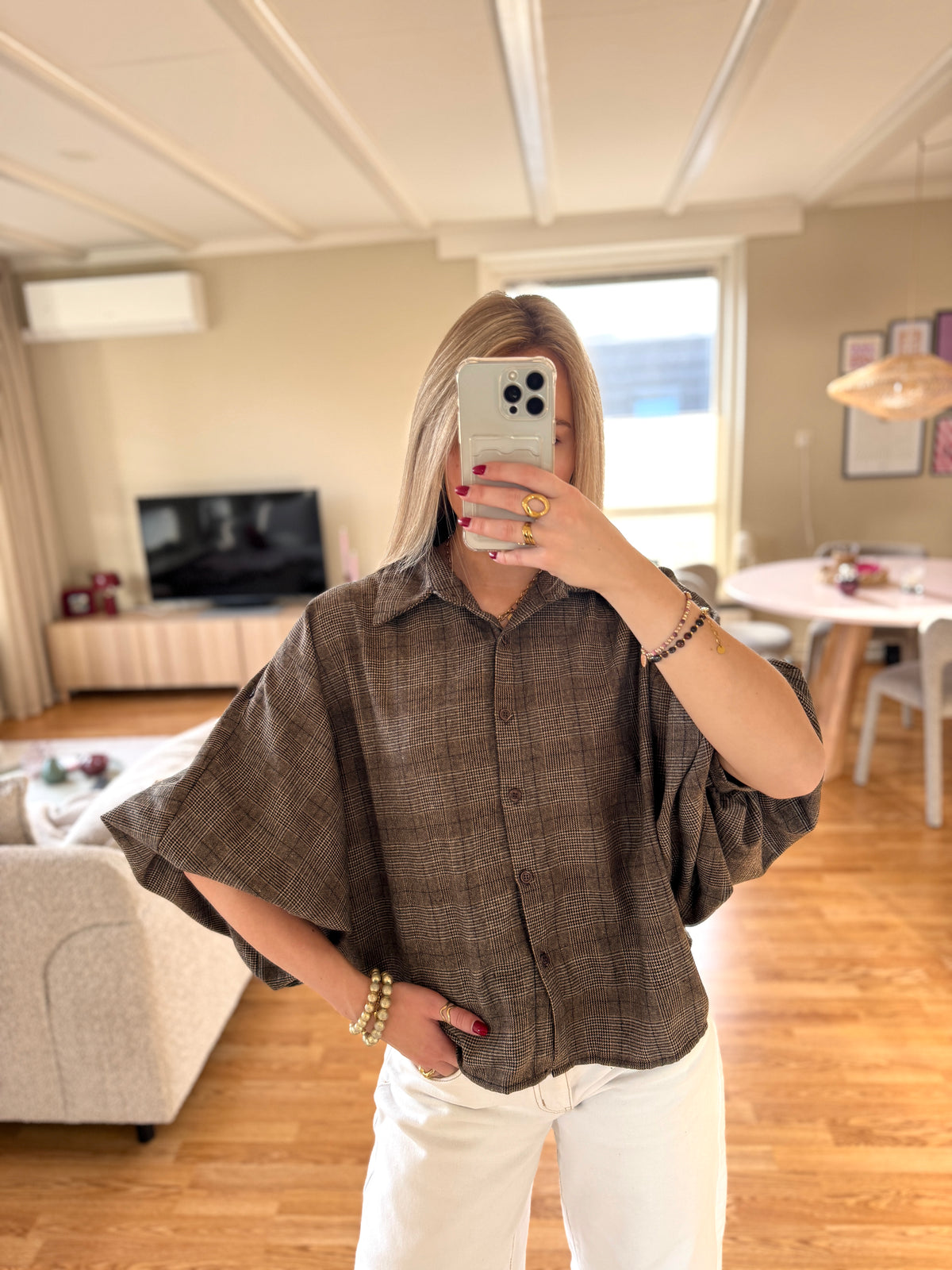 Faye checkered blouse - bruin