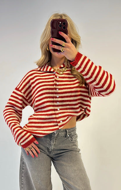 Ize striped cardigan - rood