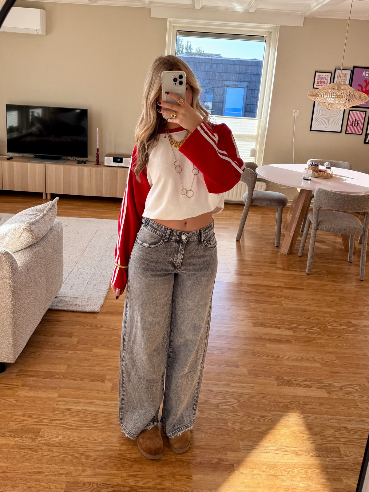 Wide leg jeans adjustable waist - Queenhearts grijs
