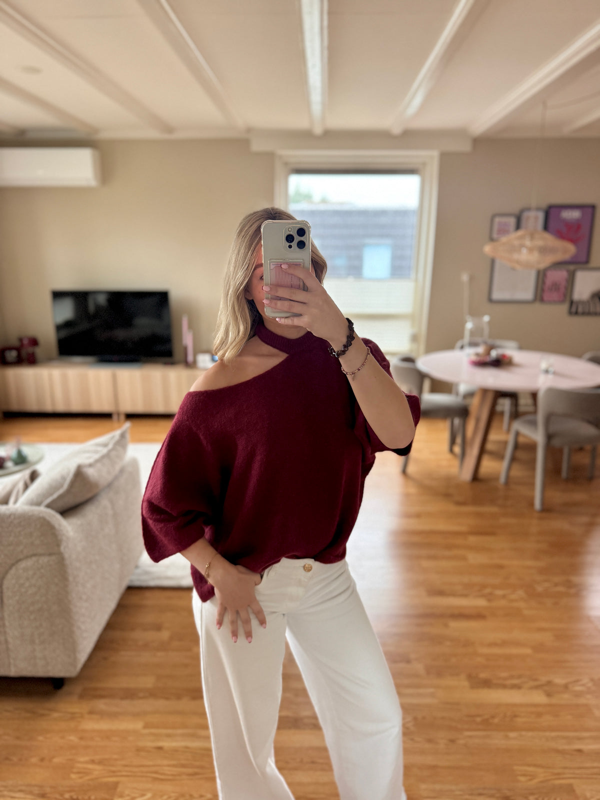 Cut off shoulder knit - Bordeaux rood