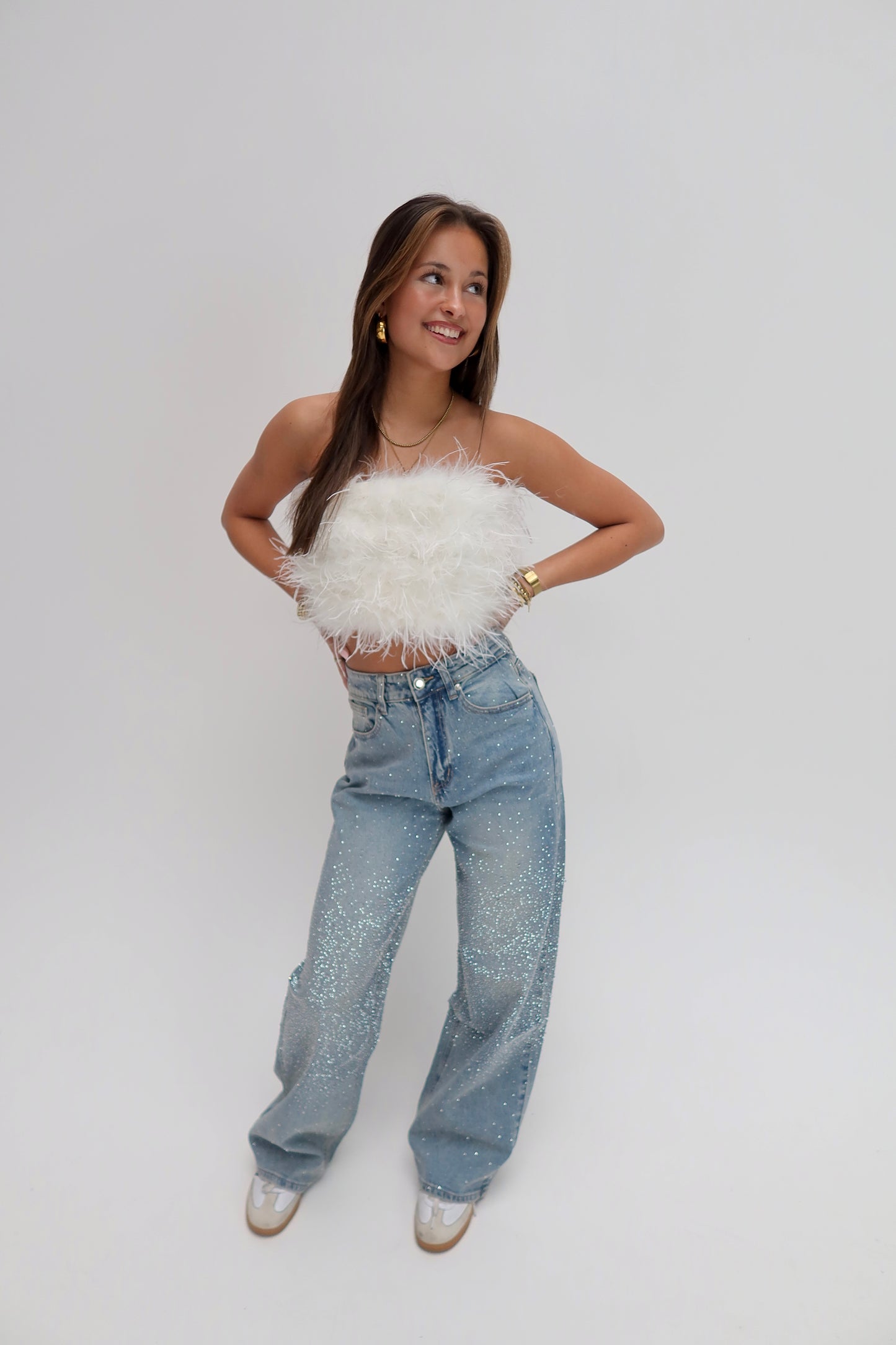 Feather tube top - wit