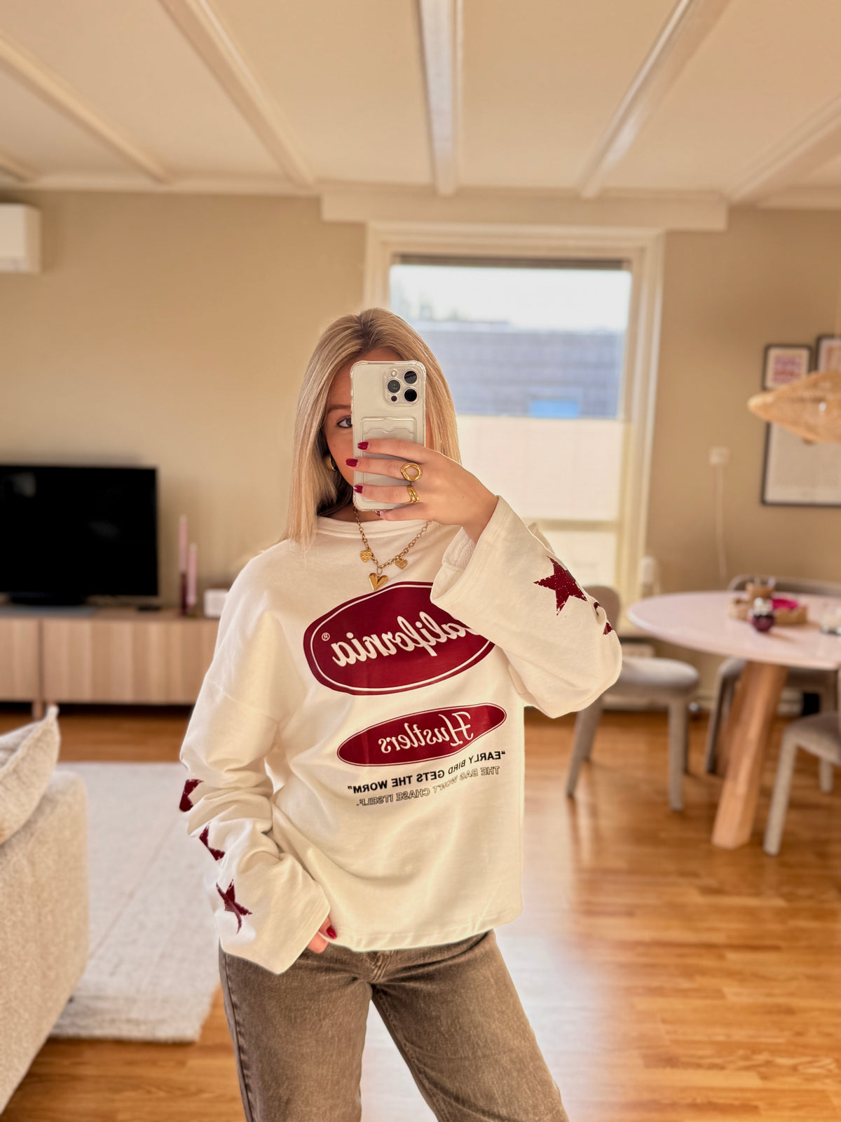 California longsleeved top wit/bordeaux