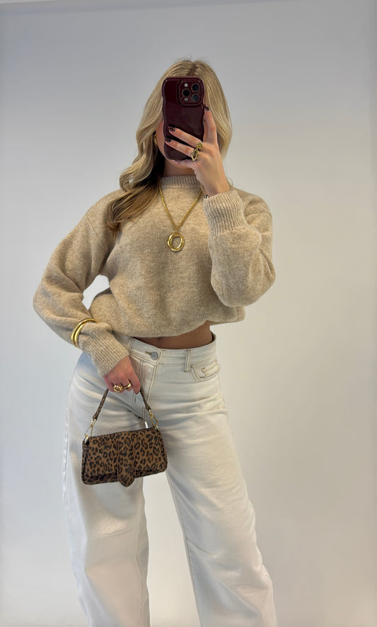 Fluffy knit sweater - beige