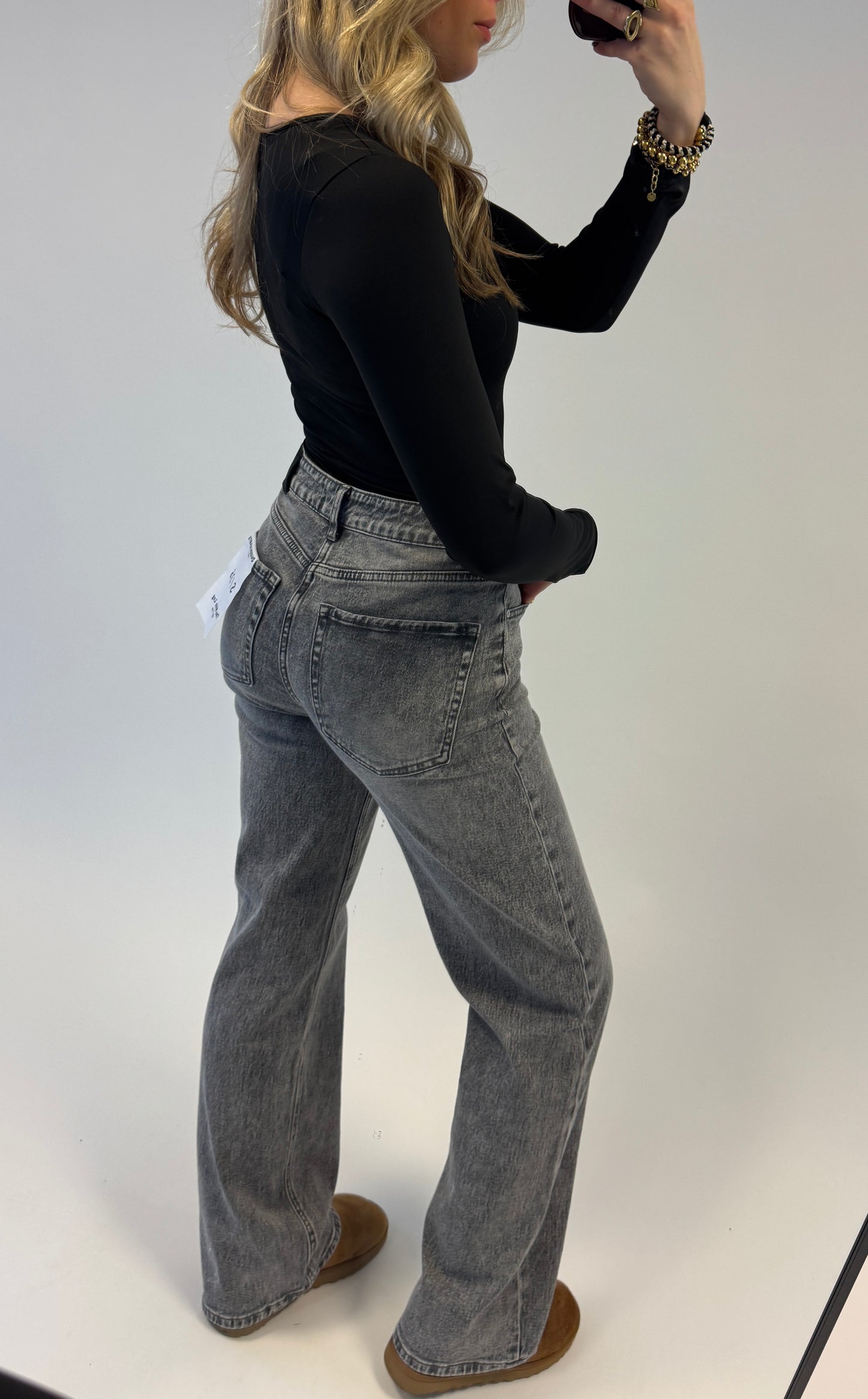 Wide leg jeans queenhearts 3557 donkergrijs