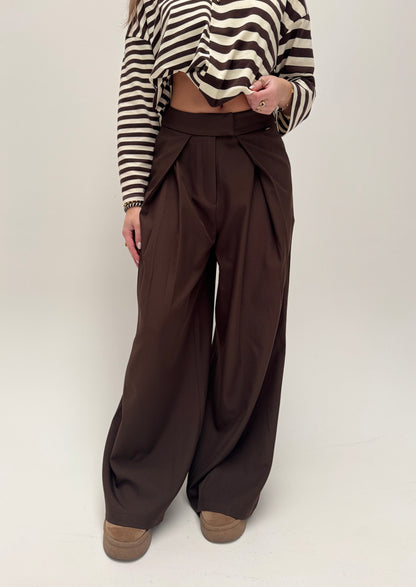 Ambika wide leg pantalon - bruin