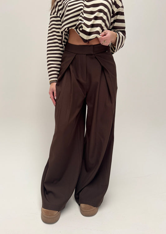 Ambika wide leg pantalon - bruin