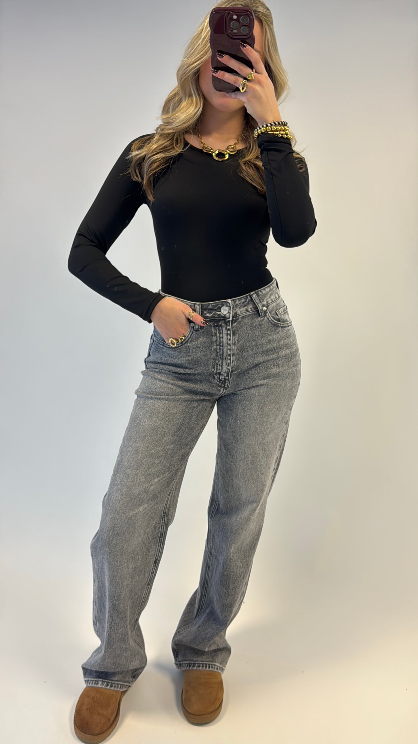 Wide leg jeans queenhearts 3557 donkergrijs