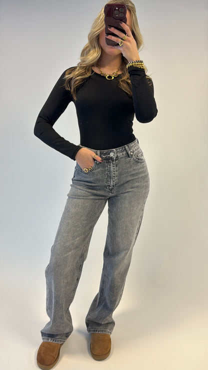 Wide leg jeans queenhearts 3557 donkergrijs