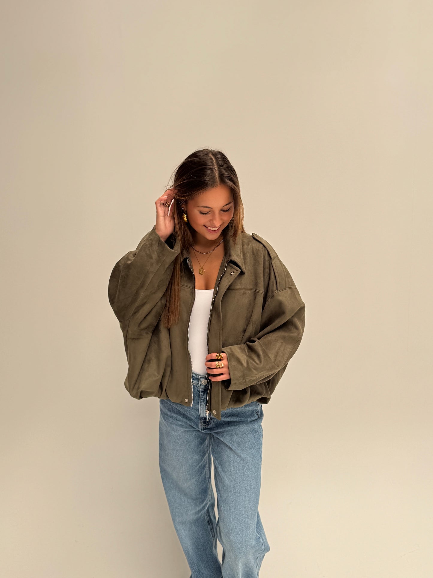 Suedelook jacket - armygreen