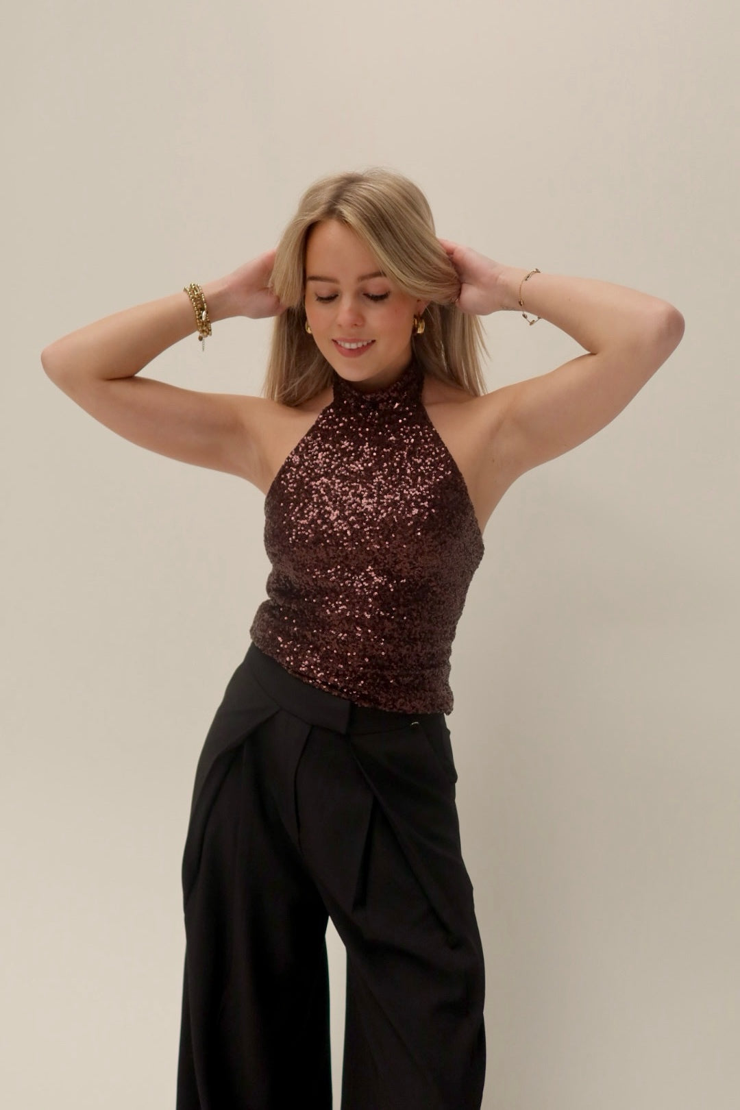 Sparkle halter top - bruin