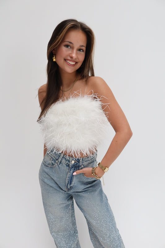 Feather tube top - wit