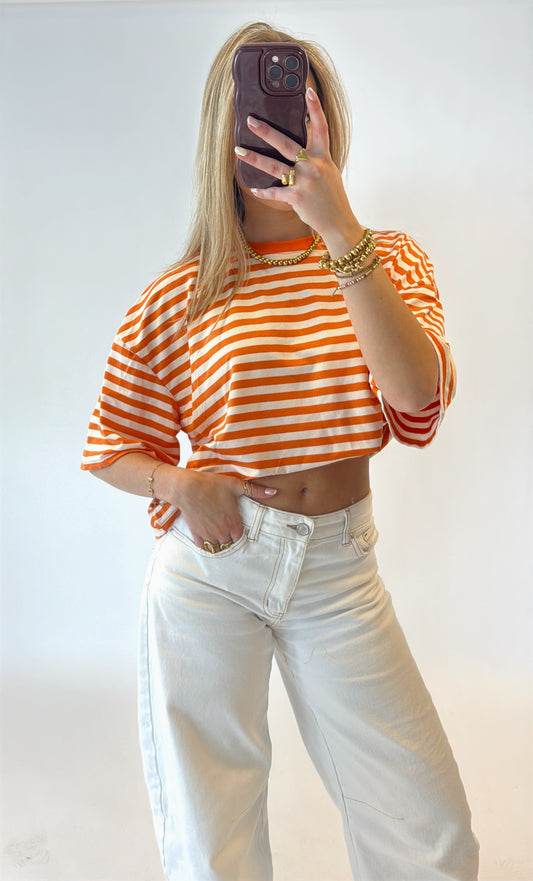 Striped shortsleeve top - oranje