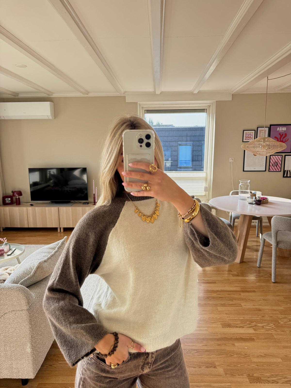 Soft cozy knit - bruin/offwhite
