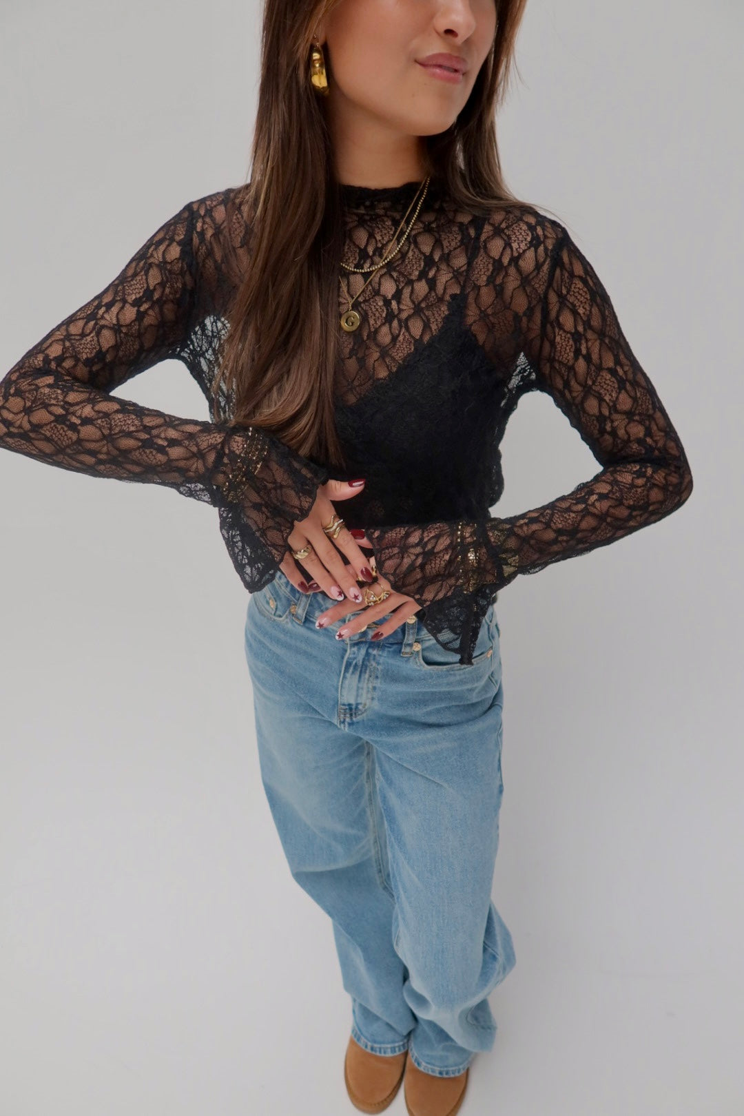 Lily lace top - zwart