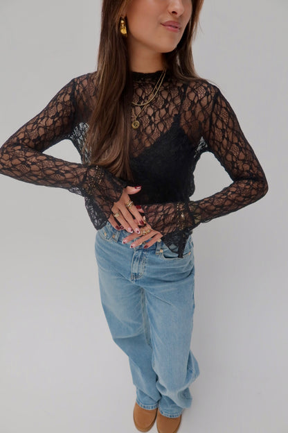 Lily lace top - zwart