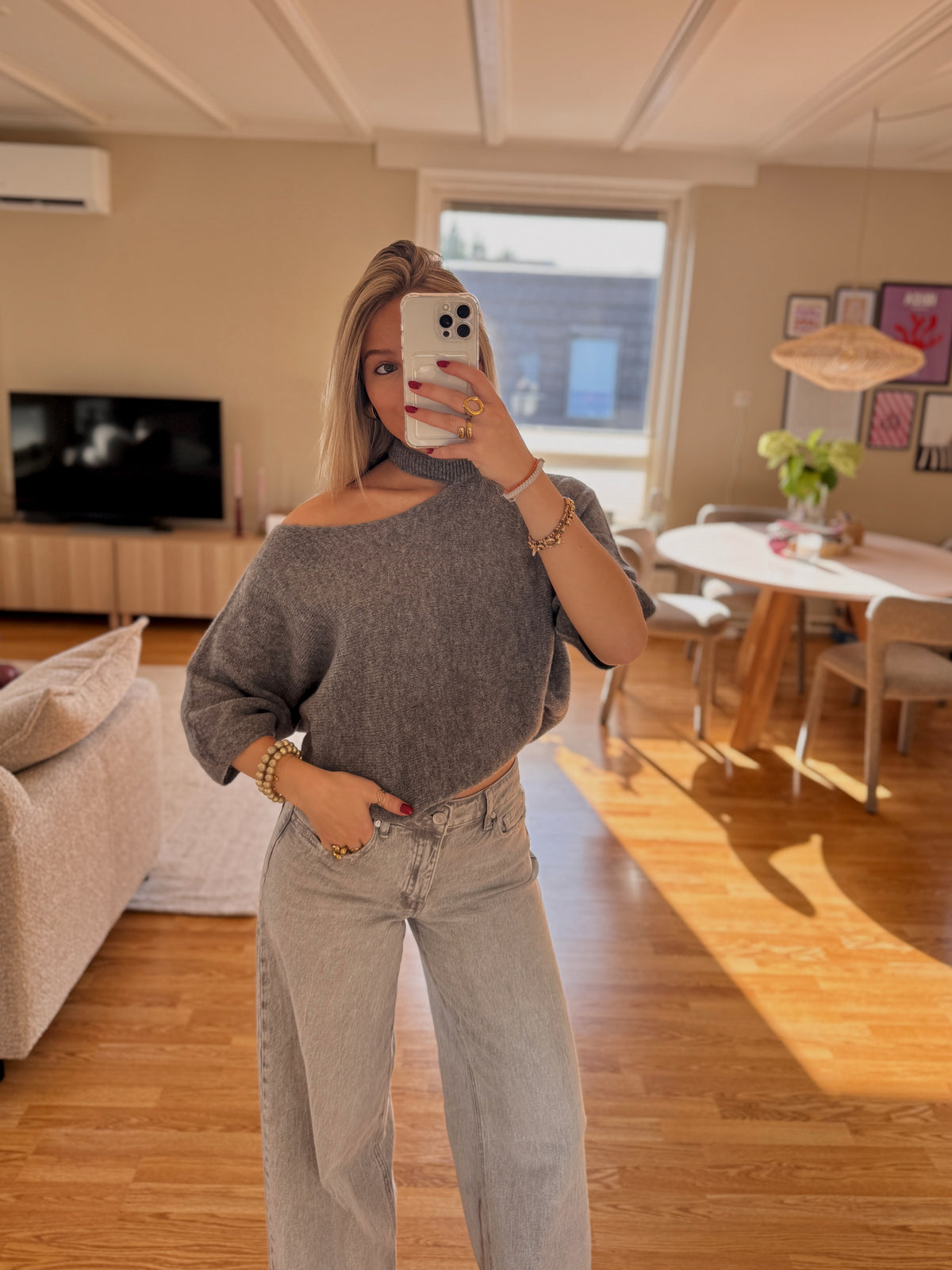 Cut out shoulder knit - darkgrey