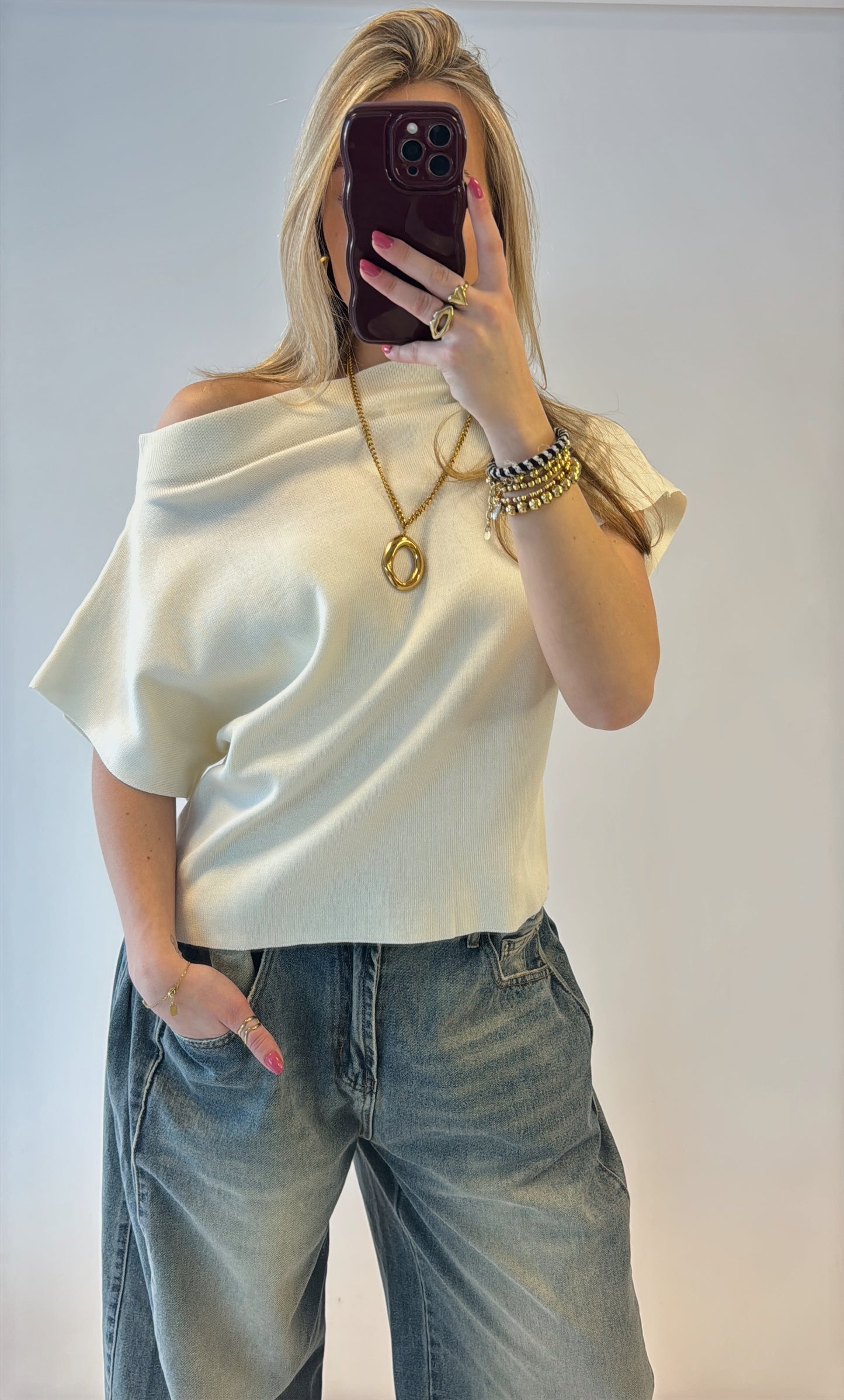 Cassie offshoulder top - beige