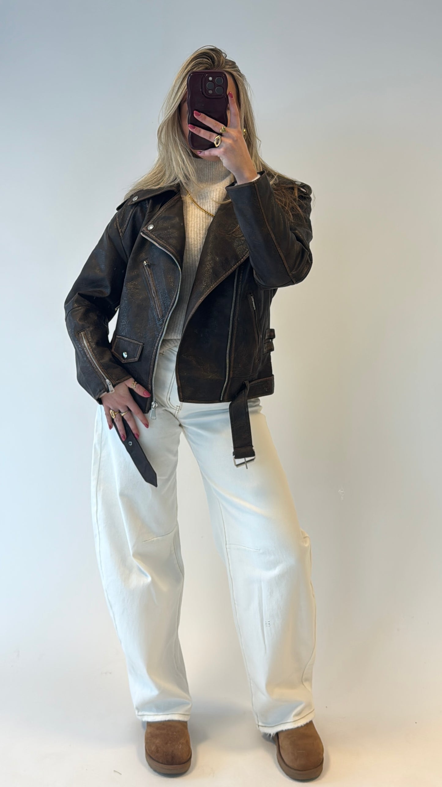 Pippa leather jacket - bruin