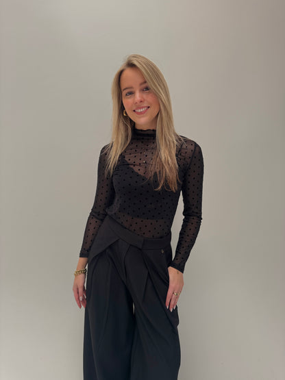 Polka dot mesh top - zwart