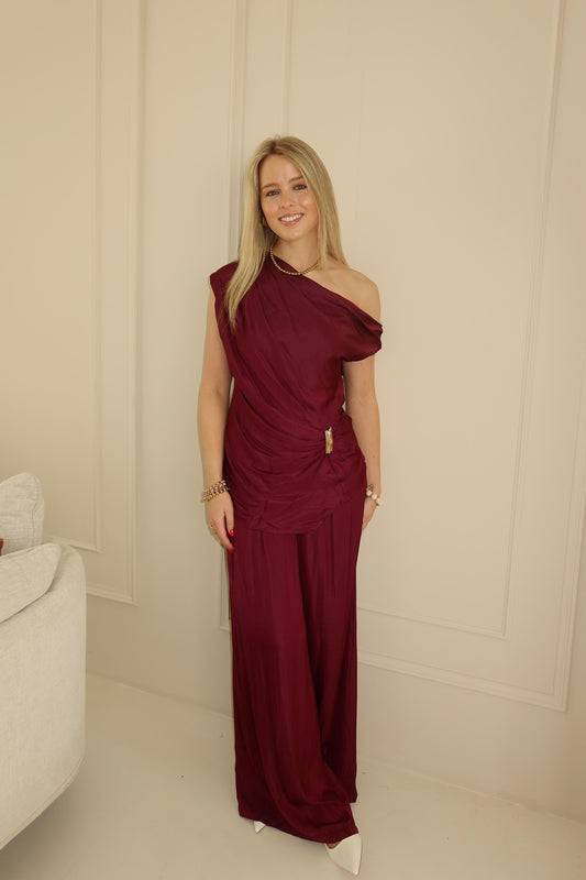 Satin wide leg pants - burgundy