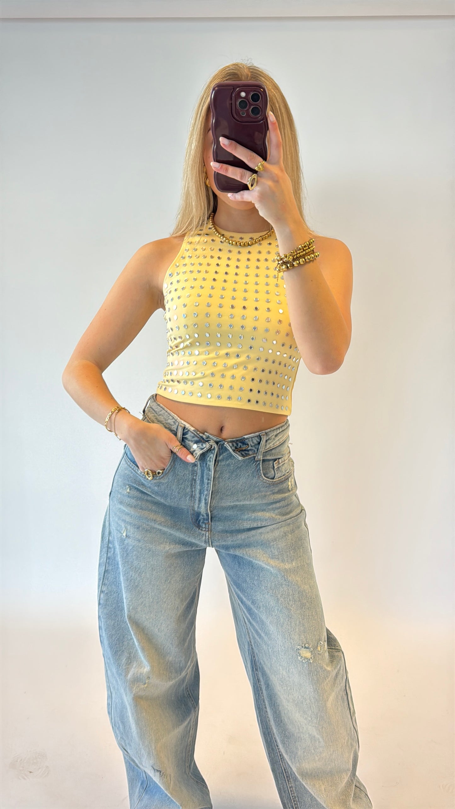 Studs tanktop - butteryellow