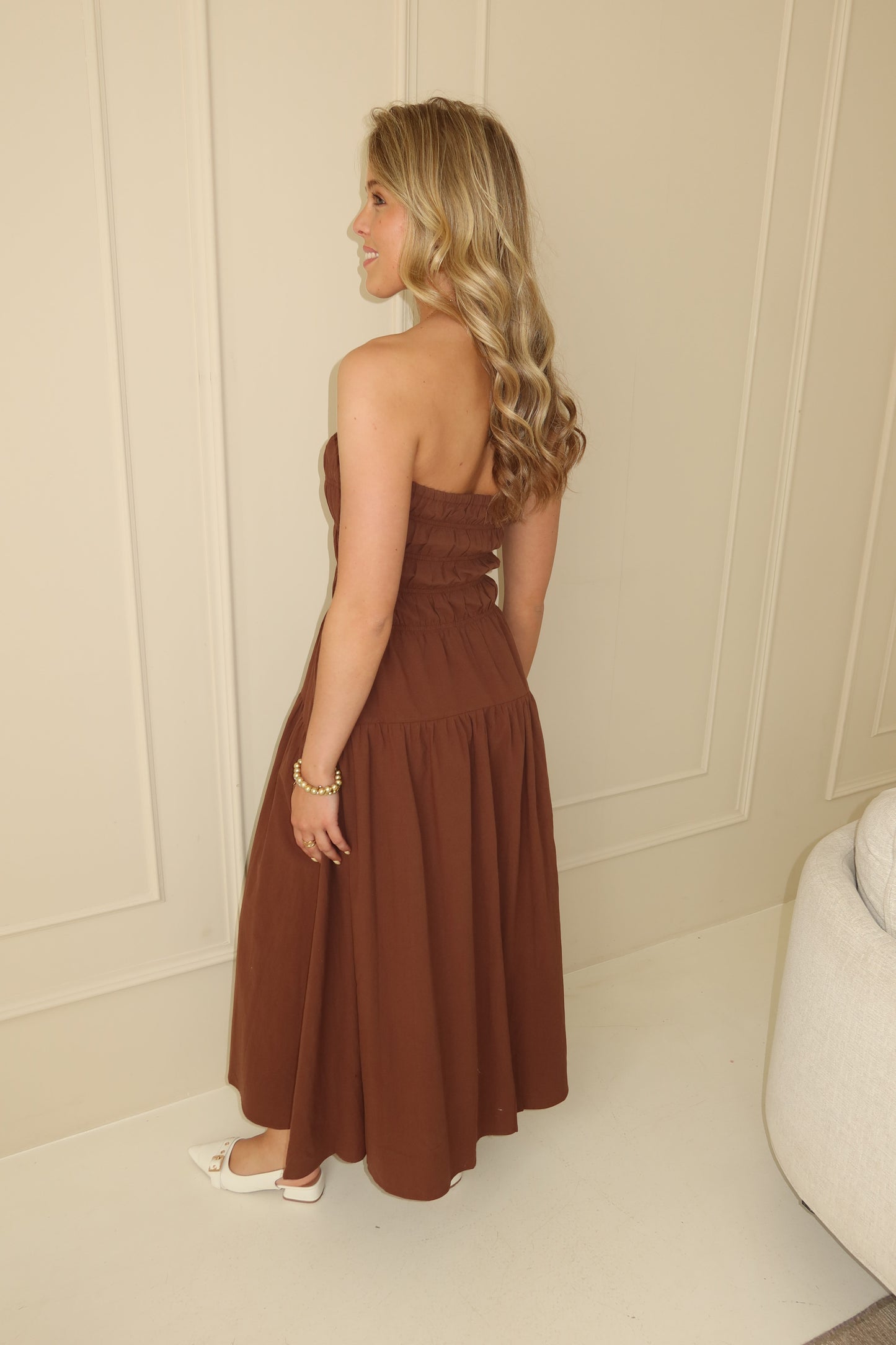 Strapless maxi dress - bruin