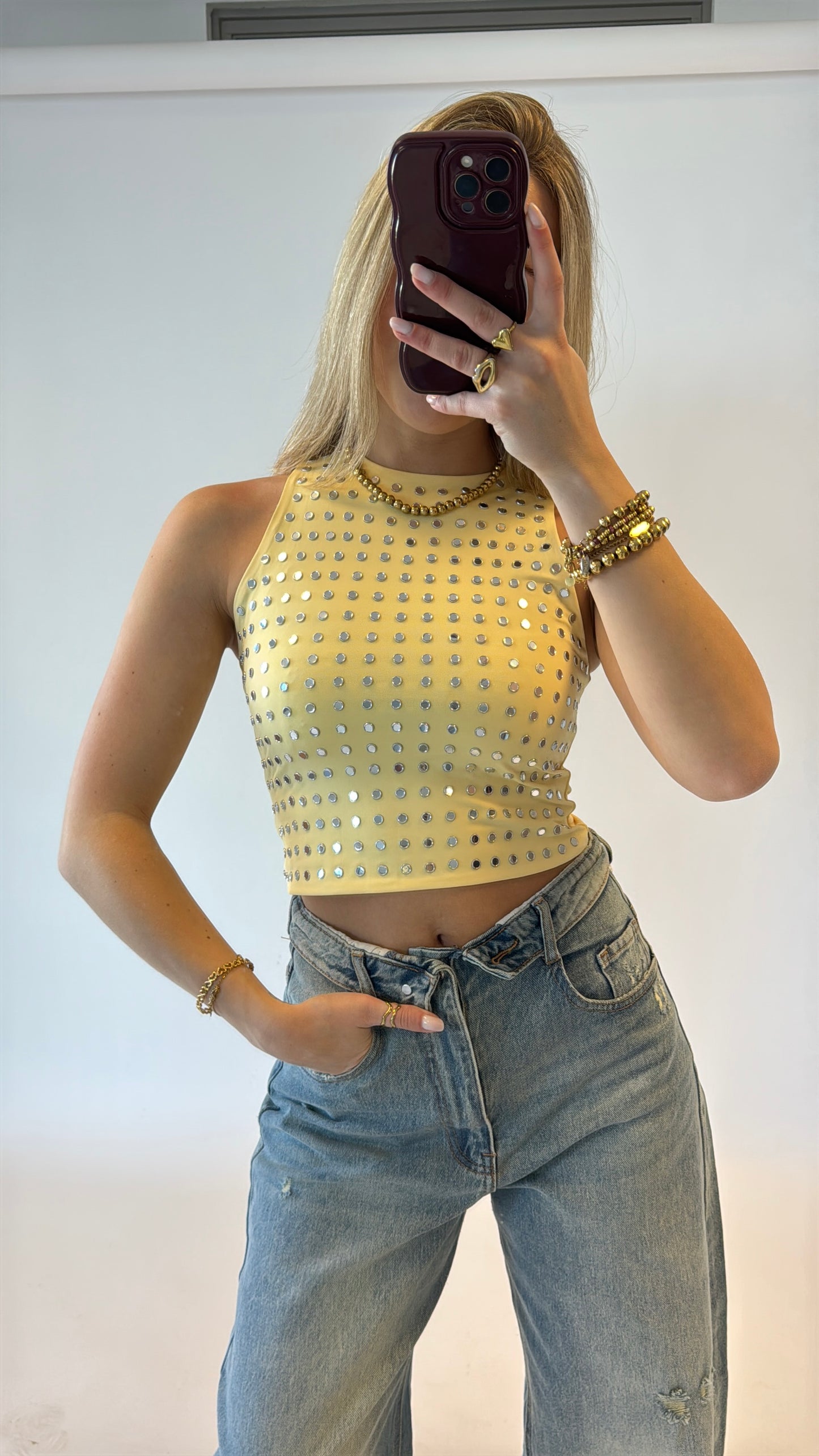 Studs tanktop - butteryellow