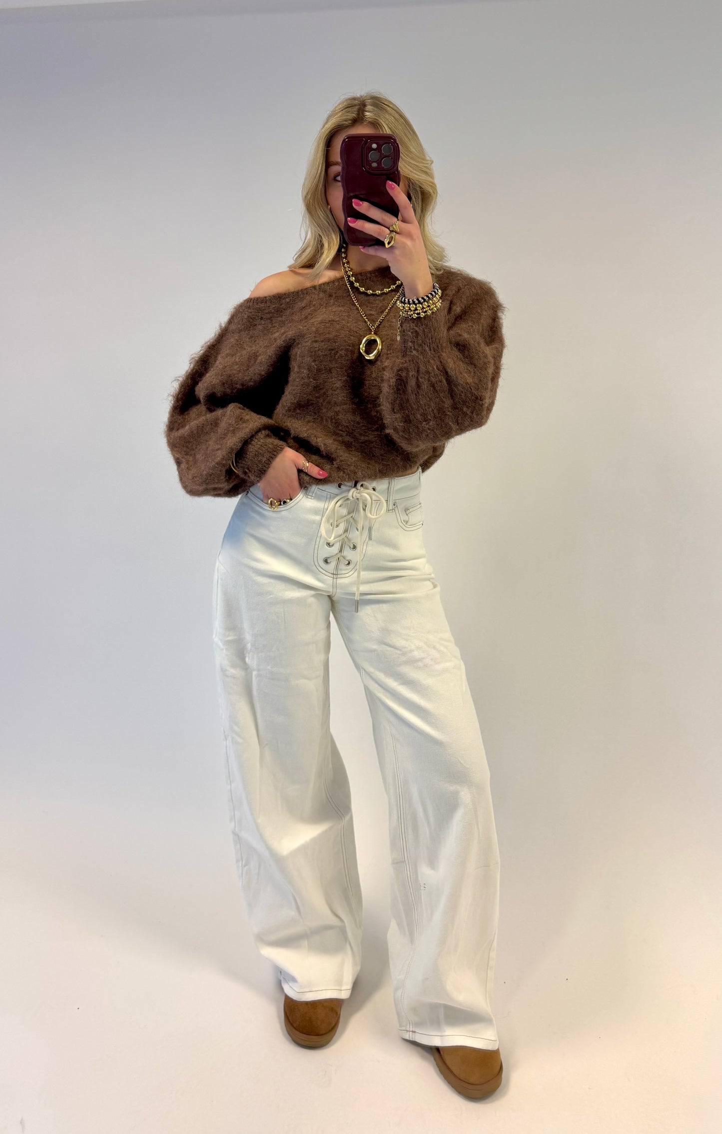 Rope wide leg jeans - Queenhearts off white