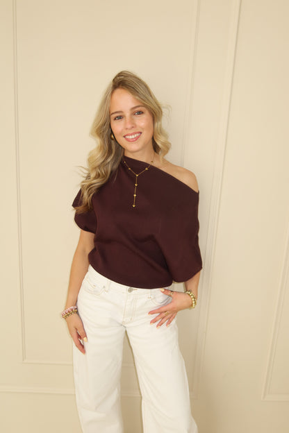 Vera one shoulder top - bruin