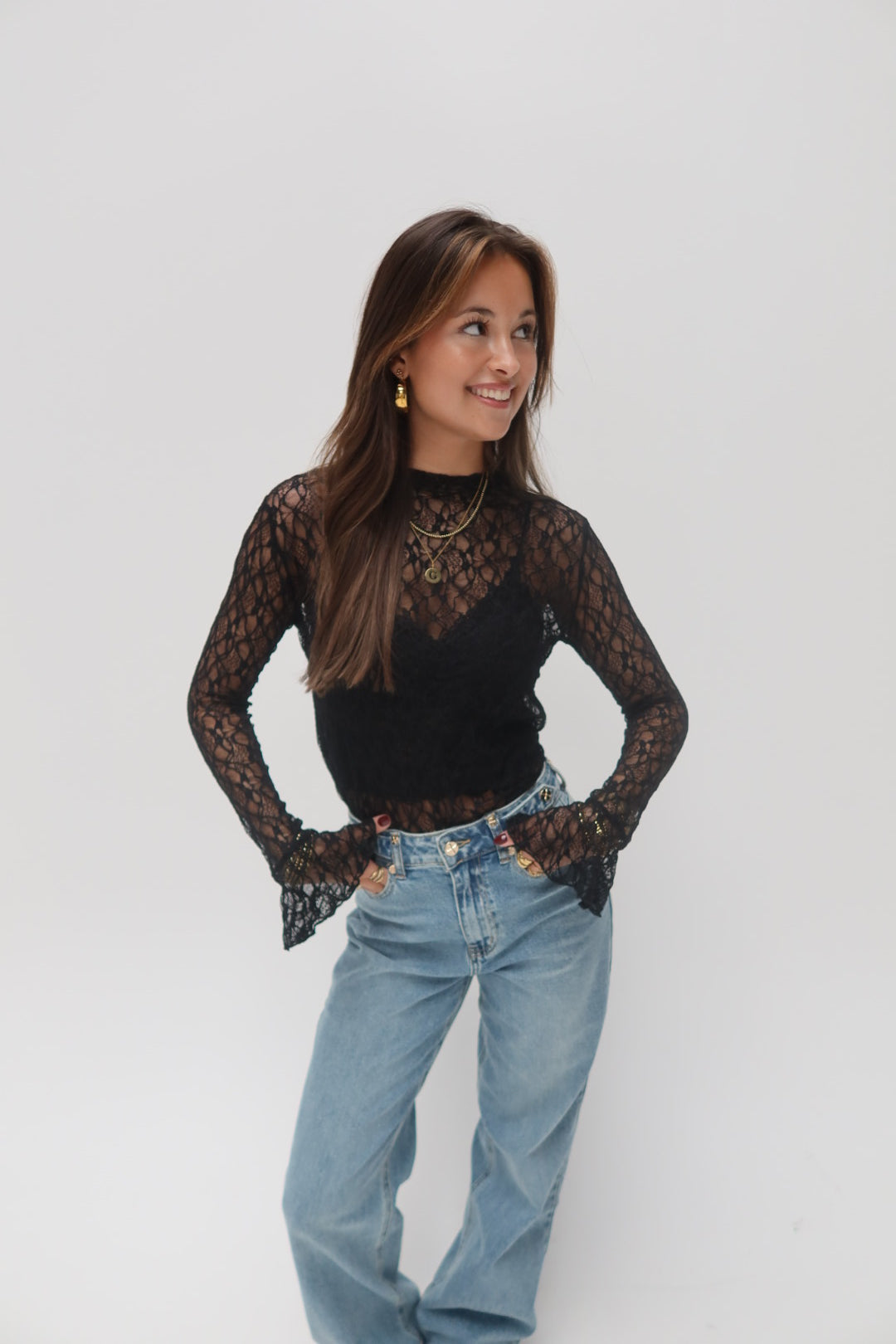 Lily lace top - zwart