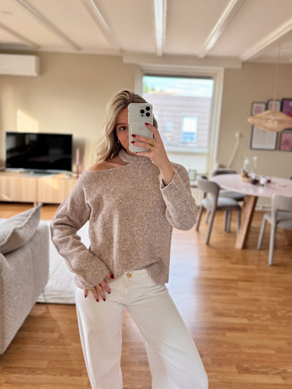 Cut out shoulder knit long - taupe