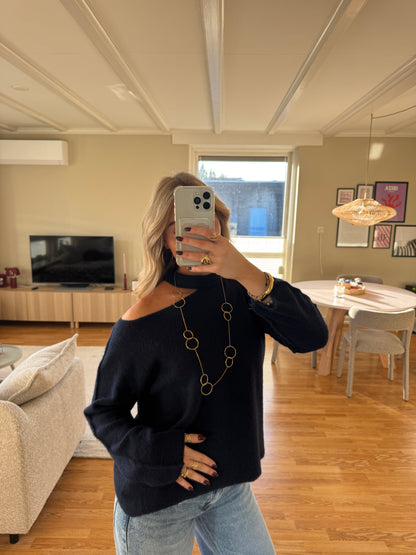 Cut out shoulder knit long - navy