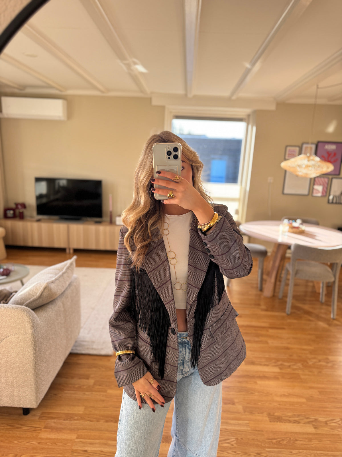 Vintage fringe blazer - taupe