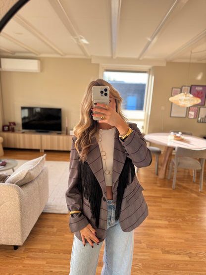 Vintage fringe blazer - taupe