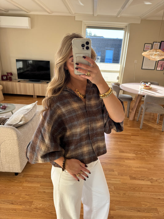 Faye checkered glitter blouse - blauw/bruin