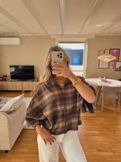 Faye checkered glitter blouse - blauw/bruin
