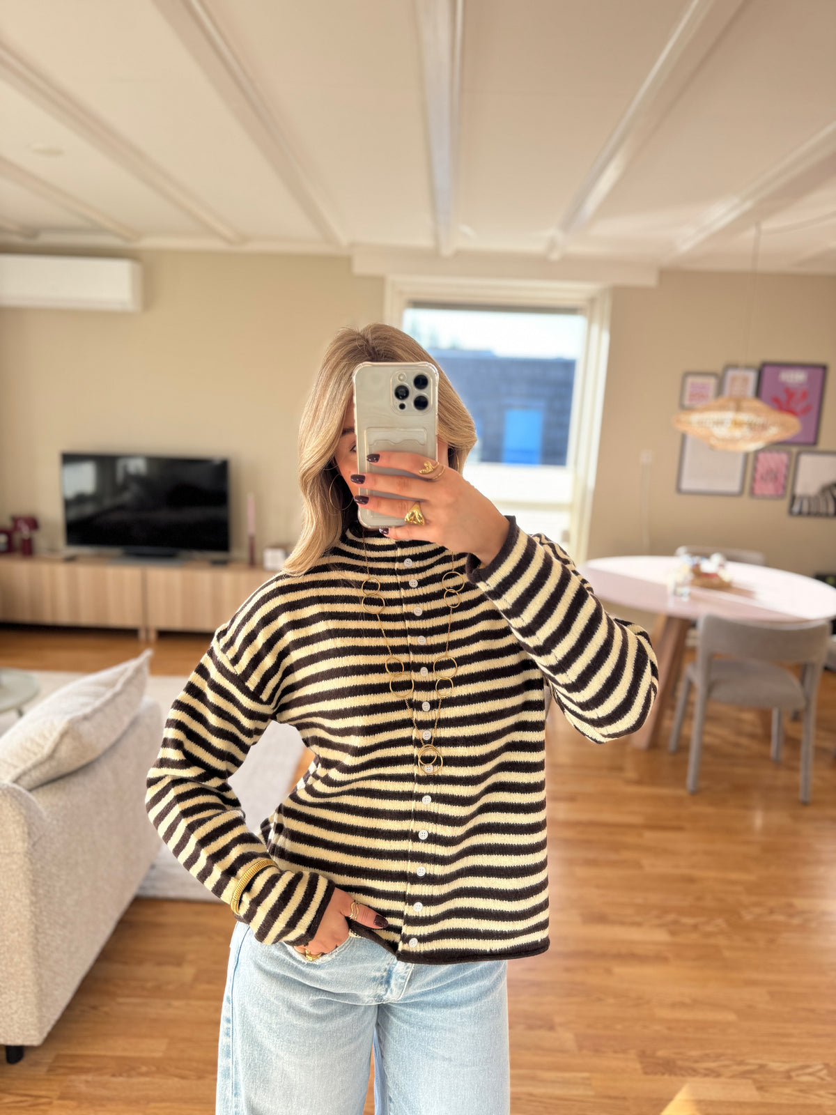 Nola striped cardigan - bruin/geel
