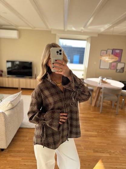 Desi checkered glitter blouse - bruin