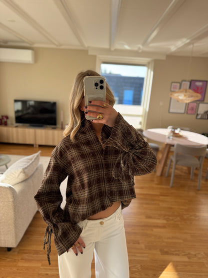 Desi checkered glitter blouse - bruin