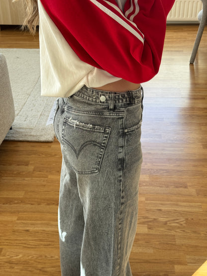 Wide leg jeans adjustable waist - Queenhearts grijs