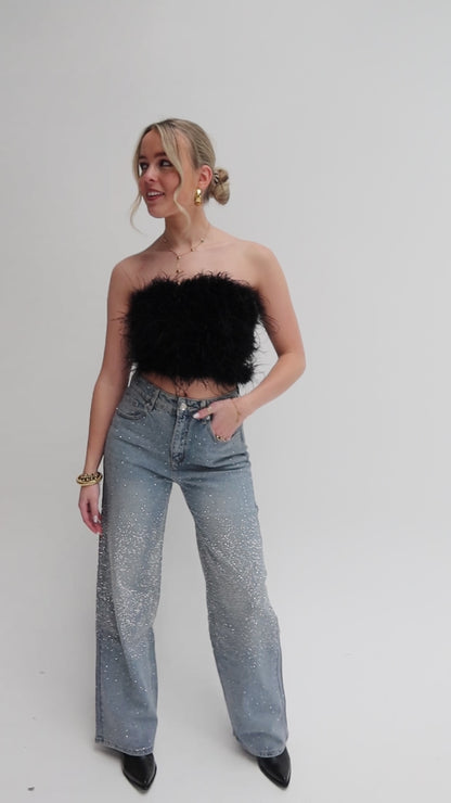 Feather tube top - zwart