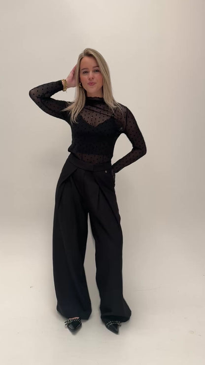 Ambika wide leg pantalon - zwart